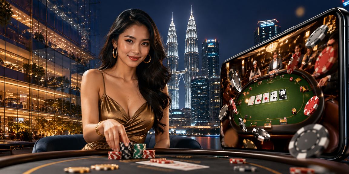 Pemain poker gaya Malaysia di Kuala Lumpur, meja permainan kad dalam suasana moden
